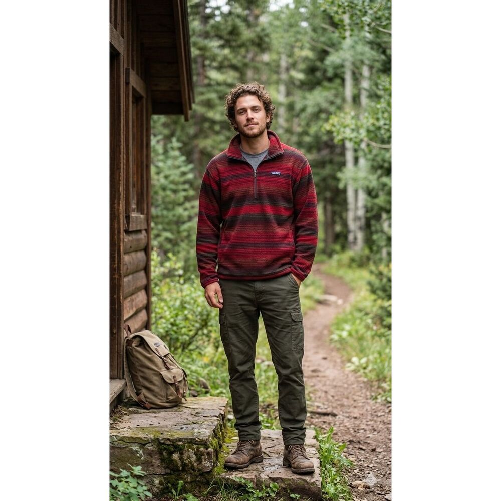 Vintage 1999 Patagonia Synchilla Quarter-Zip Striped Fleece Pullover - Size Medi
